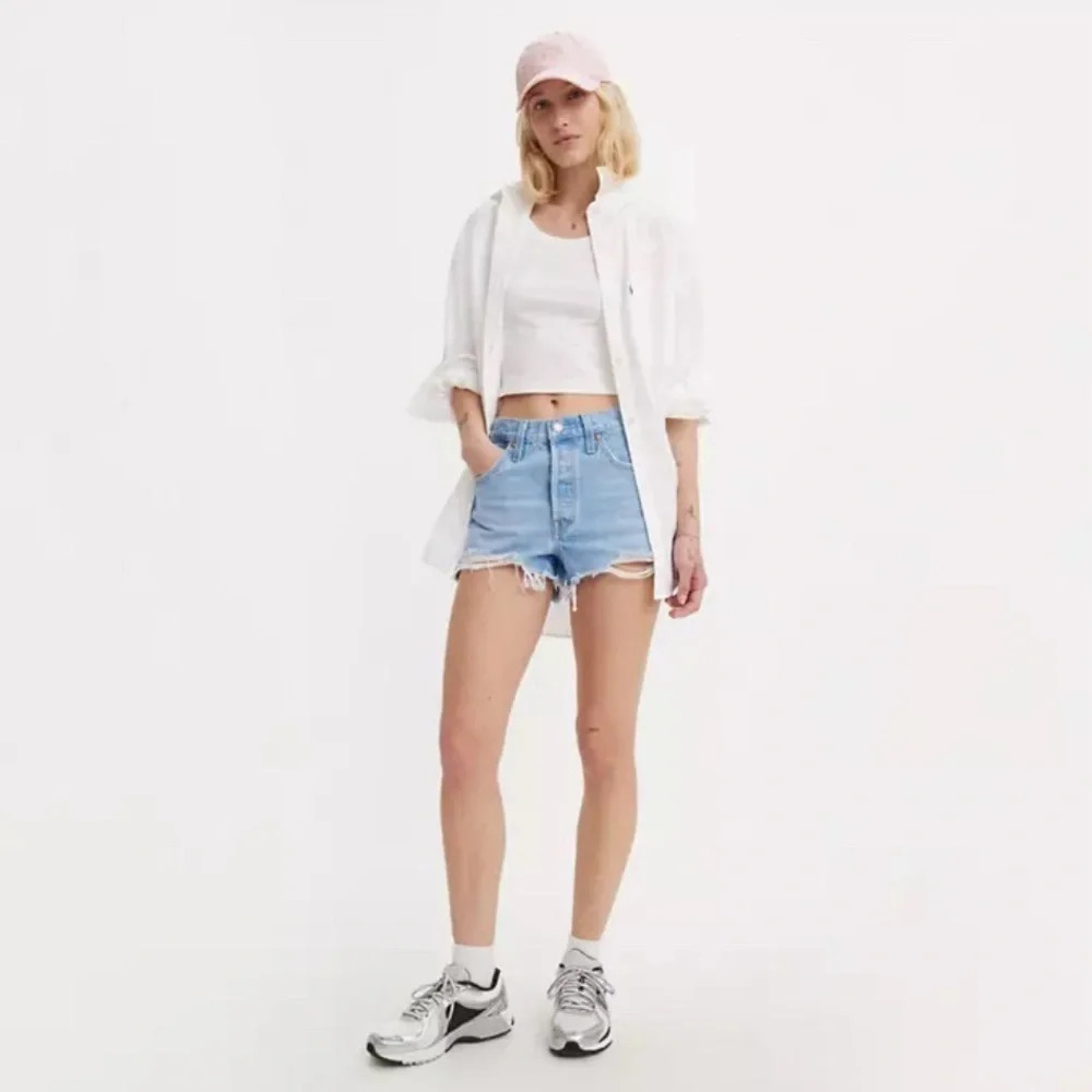 Levi’s Premium 501 Original Fit High Rise Short in Luxor Heat Light Wash Size 28 - Picture 2 of 9